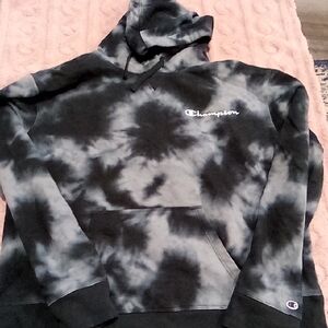 Champion Black and Gray Tie-Dye Sweater